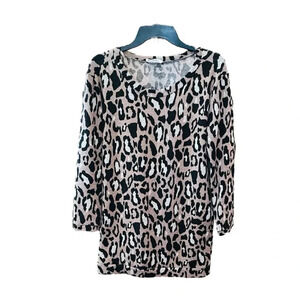 Peach Love women’s long sleeve leopard shift dress long sweater SZ S tan black
